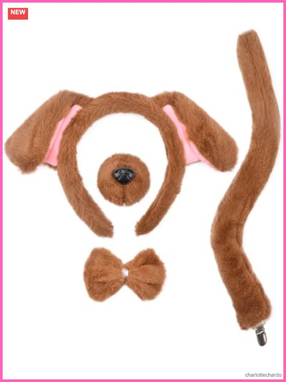 Dog Ears Tail Set 4 Piece Plush Cosplay Halloween Costume Accessories